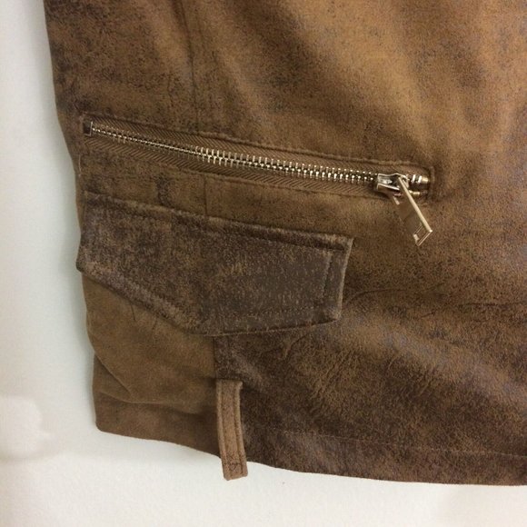 BNCI Faux Suede Asymmetrical Zip Long Sleeve Brown Moto Jacket Distressed Medium - Picture 3 of 9